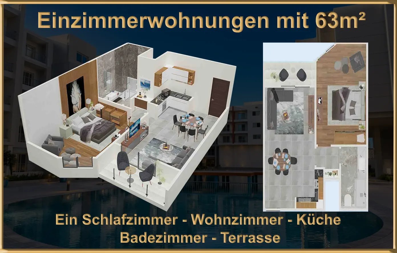 Ein Schlafzimmer Wohnungen zum Verkauf in Hurghada 63m²